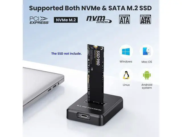 Alt view image 7 of 7 - USB 3.0 USB-C Type-C to NVME M-key M.2 NGFF SATA SSD Docking Vertical External PCBA Case Enclosure RTL9210B Chipset