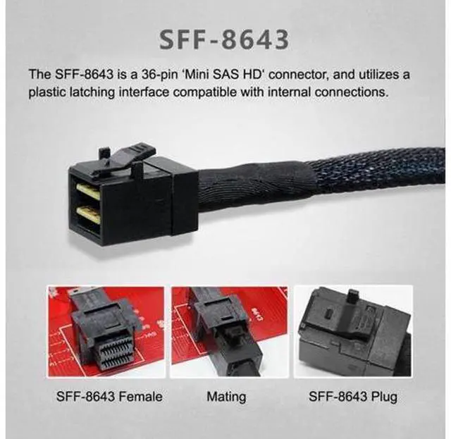 Alt view image 5 of 7 - Internal Mini SAS HD SFF-8643 to Mini SAS High Density HD SFF-8643 Data Server Disk Raid Cable 50cm