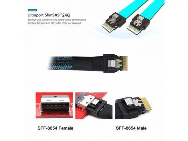 Alt view image 4 of 7 - PCI-E Slimline SAS 4.0 SFF-8654 4i 38pin Host to SFF-8654 Slim SAS Target Cable 50cm SF-100