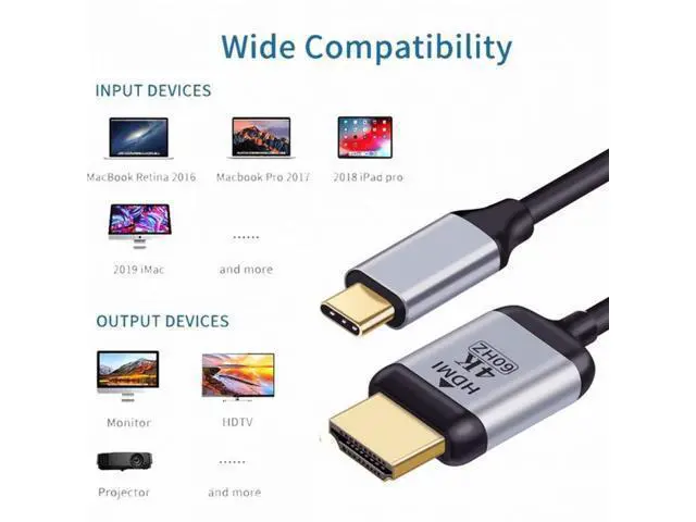 Alt view image 7 of 7 - USB 3.1 Type-C USB-C Source to HDMI HDTV Displays Male 4K Monitor Cable for Laptop 1.8m UC-018-HDF