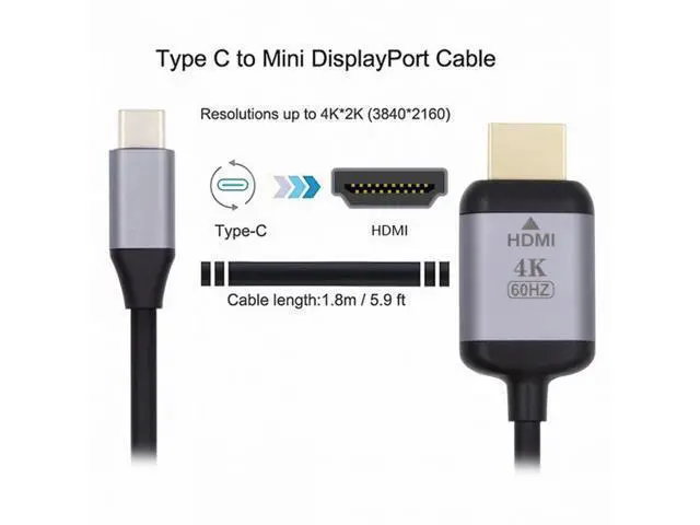 Alt view image 3 of 7 - USB 3.1 Type-C USB-C Source to HDMI HDTV Displays Male 4K Monitor Cable for Laptop 1.8m UC-018-HDF