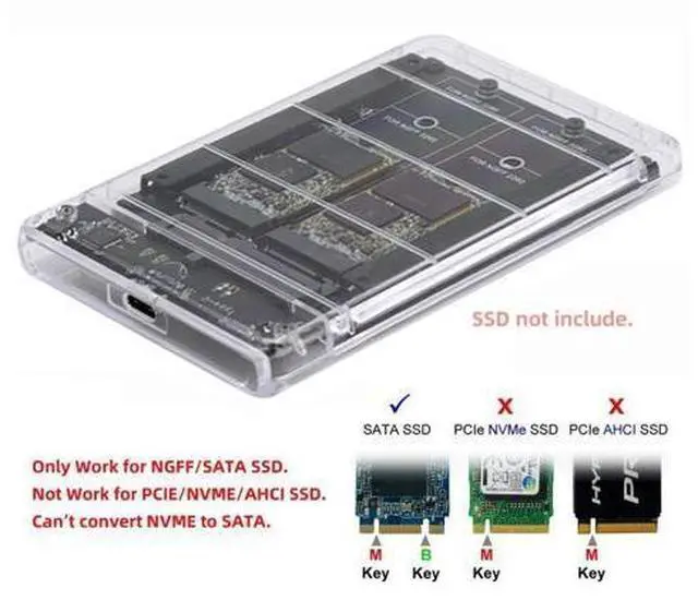 Alt view image 4 of 7 - HKCY Dual NGFF B+M-Key M.2 SSD Card JBOD Raid0 Span Bridge to USB3.0 Type-C USB-C 2.5inch SATA Combo Enclosure