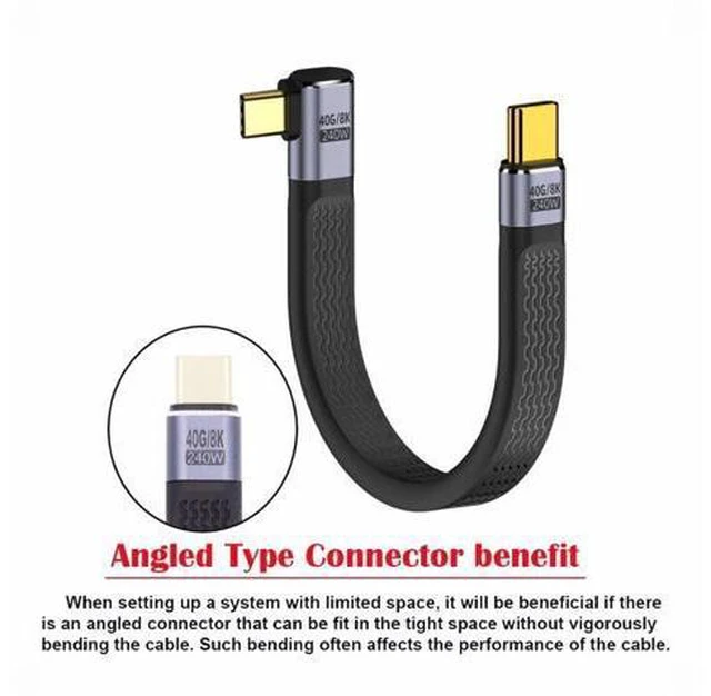 Alt view image 2 of 7 - Right Angled 240W Type-C USB-C Male to Male USB4 40Gbps 100W 8K Flat Slim FPC Data Cable for Laptop Phone 13cm