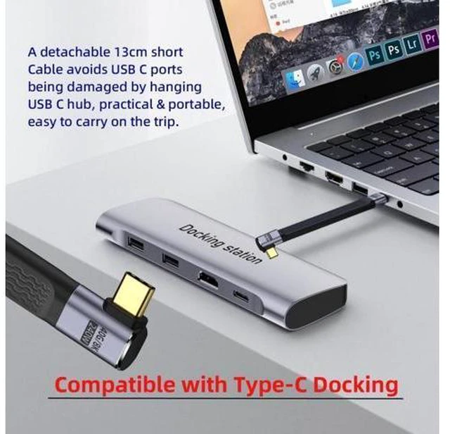 Alt view image 5 of 7 - Right Angled 240W Type-C USB-C Male to Male USB4 40Gbps 100W 8K Flat Slim FPC Data Cable for Laptop Phone 13cm