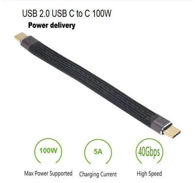 Main image of Type-C USB-C Male to Male USB4 40Gbps 100W 8K Flat Slim FPC Data Cable for Laptop Phone 13cm