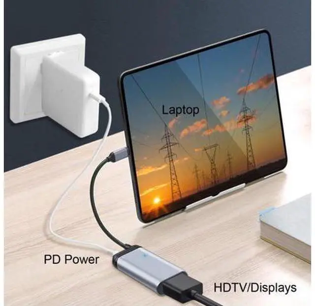 Alt view image 5 of 7 - SM USB-C Type C to Mini DP Displayport Monitor Converter Adapter 4K 2K 60hz with Female PD Power Port