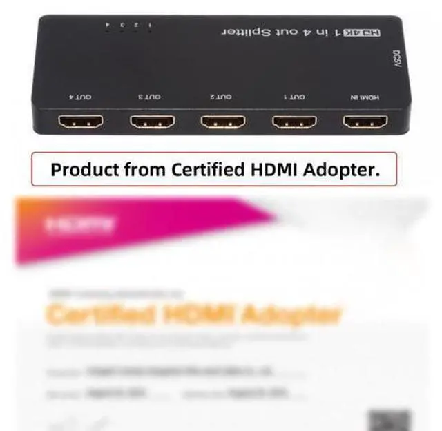 Alt view image 3 of 7 - HDMI Splitter 4K 60hz Ultra-HD Converter Compatible 2.0 Switch 1-IN-4-OUT 18Gbps UHD Hub Support HDCP SST Extended