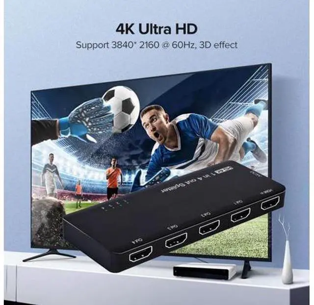 Alt view image 6 of 7 - HDMI Splitter 4K 60hz Ultra-HD Converter Compatible 2.0 Switch 1-IN-4-OUT 18Gbps UHD Hub Support HDCP SST Extended