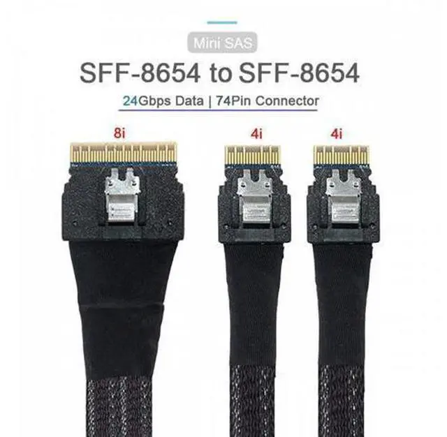 Alt view image 5 of 7 - PCI-E Ultraport Slimline SAS Slim PCIE 4.0 SFF-8654 8i 74pin to Dual SFF-8654 4i 38Pin Cable 50cm PCI-Express SF-034