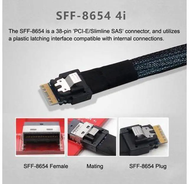 Alt view image 2 of 7 - PCI-E Ultraport Slimline SAS Slim PCIE 4.0 SFF-8654 8i 74pin to Dual SFF-8654 4i 38Pin Cable 50cm PCI-Express SF-034