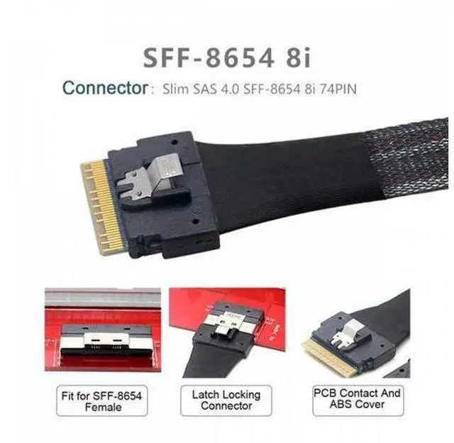 Alt view image 3 of 7 - PCI-E Ultraport Slimline SAS Slim PCIE 4.0 SFF-8654 8i 74pin to Dual SFF-8654 4i 38Pin Cable 50cm PCI-Express SF-034