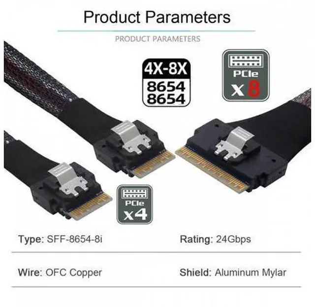 Alt view image 6 of 7 - PCI-E Ultraport Slimline SAS Slim PCIE 4.0 SFF-8654 8i 74pin to Dual SFF-8654 4i 38Pin Cable 50cm PCI-Express SF-034