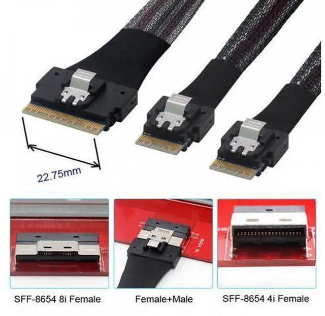 Alt view image 7 of 7 - PCI-E Ultraport Slimline SAS Slim PCIE 4.0 SFF-8654 8i 74pin to Dual SFF-8654 4i 38Pin Cable 50cm PCI-Express SF-034