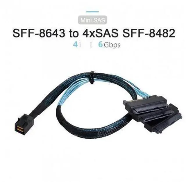 Alt view image 4 of 7 - SM Internal Mini SAS SFF-8643 Host to 4 SAS 29Pin SFF-8482 Target Disk 6Gbps Data Server Raid Cable