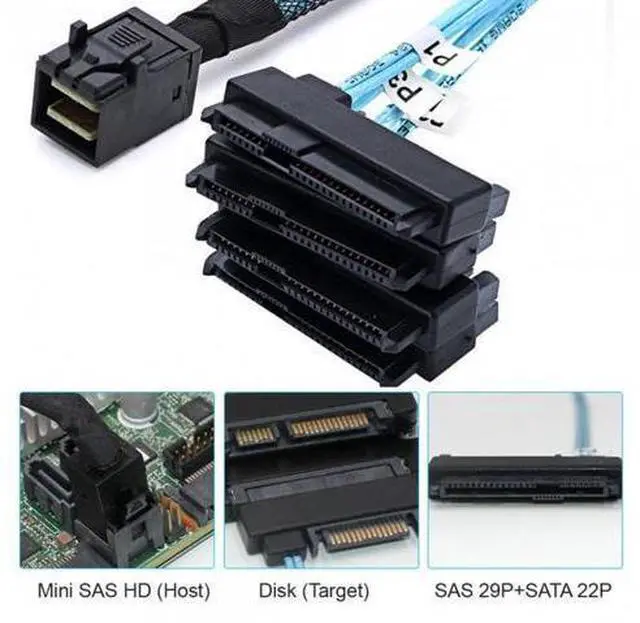 Alt view image 5 of 7 - SM Internal Mini SAS SFF-8643 Host to 4 SAS 29Pin SFF-8482 Target Disk 6Gbps Data Server Raid Cable