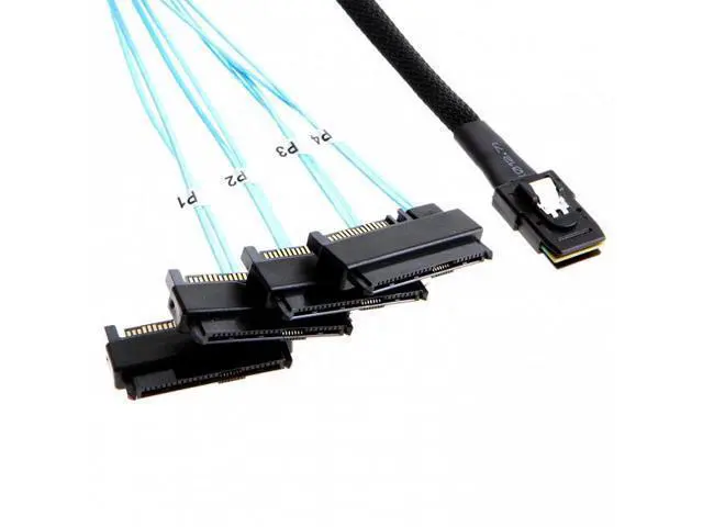Alt view image 6 of 7 - SM Internal 36 Pin Mini SAS SFF-8087 Host to 4 SFF-8482 Target SAS Hard Disk and SATA Power Cable 100cm