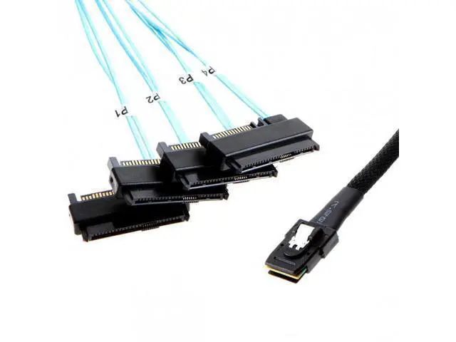 Alt view image 7 of 7 - SM Internal 36 Pin Mini SAS SFF-8087 Host to 4 SFF-8482 Target SAS Hard Disk and SATA Power Cable 100cm