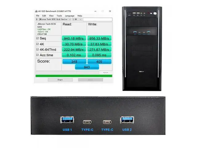 Alt view image 2 of 7 - 10Gbps USB 3.1 Type-A & Type-C HUB 4 Ports Front Panel to Motherboard Type-E Connector Cable 10Gbps for 5.25" CD-ROM Bay Tray