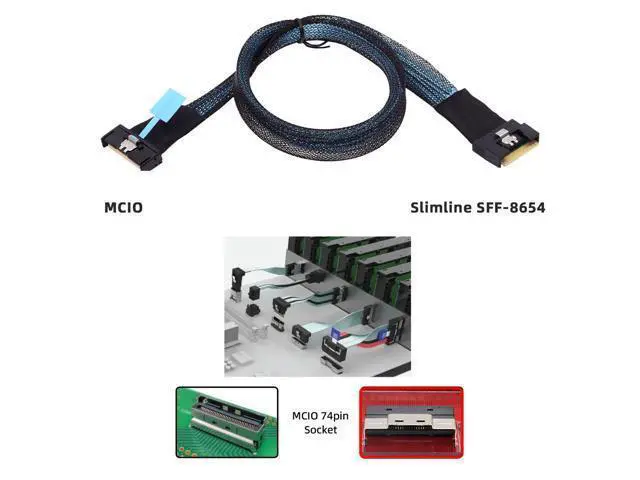 Alt view image 7 of 7 - PCI-E 5.0 Mini Cool Edge IO MCIO PCI-E 8i 74Pin Male to Slimline SFF-8654 SAS 4.0 74Pin Male Extender Cable 50cm SF-075-BK