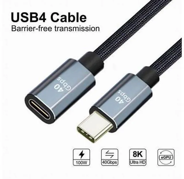 Alt view image 2 of 7 - USB4 Extension Cable Male to Female 40Gbps with 100W Charging and 8K@60Hz Compatible with Thunderbolt3/4