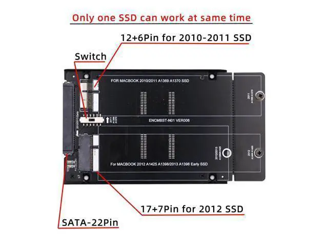 Alt view image 3 of 7 - 2.5inch SATA 22Pin to 2010 2011 2012 Air Pro Retina SSD 12+6Pin 17+7Pin A1425 A1398 MC975 MC976 Case Enclosure