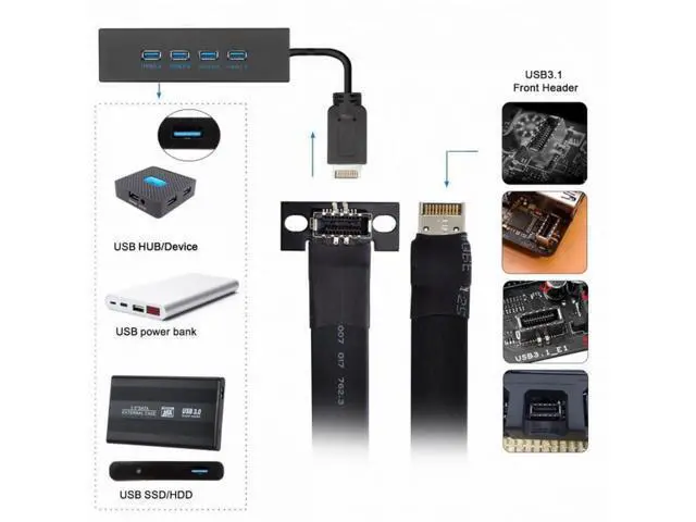 Alt view image 5 of 7 - USB 3.1 Front Panel Header Male to Female Type-E IDC 20Pin Motherboard Extension Data Cable 50cm