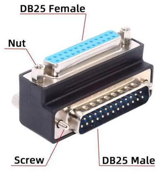 Alt view image 3 of 7 - DSUB Parallel LPT AES/EBU DB25pin Male Nut to Female Screw Extension Adapter DB Connector Down 90 Degree Angled