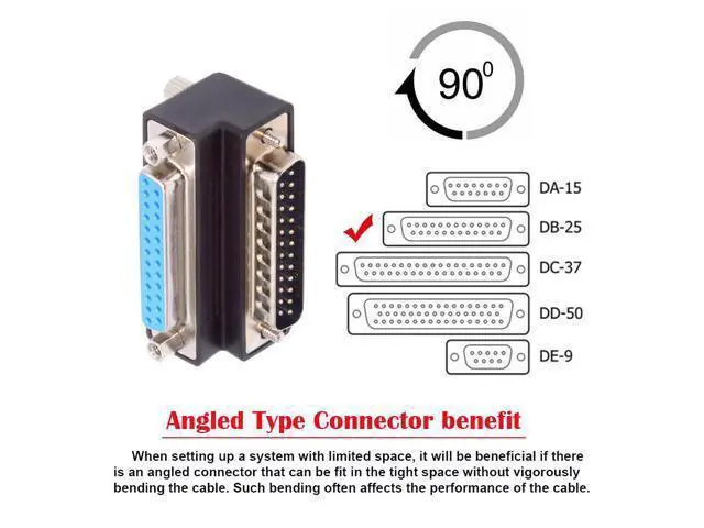 Alt view image 6 of 7 - DSUB Parallel LPT AES/EBU DB25pin Male Nut to Female Screw Extension Adapter DB Connector Down 90 Degree Angled