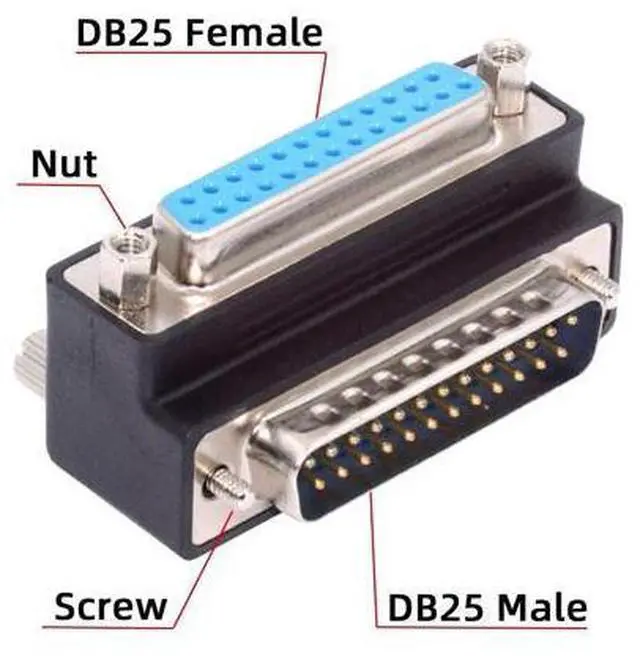 Alt view image 3 of 7 - DSUB Parallel LPT AES/EBU DB25pin Male Nut to Female Screw Extension Adapter DB Connector Up 90 Degree Angled