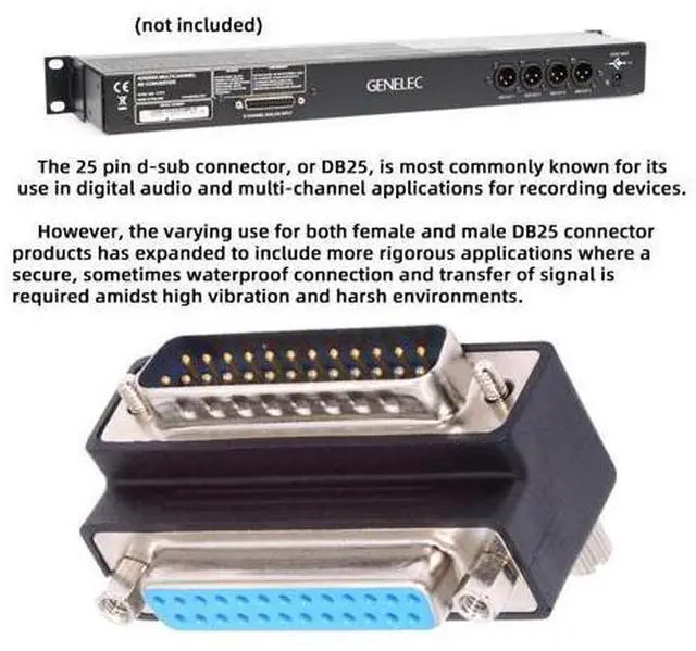 Alt view image 4 of 7 - DSUB Parallel LPT AES/EBU DB25pin Male Nut to Female Screw Extension Adapter DB Connector Up 90 Degree Angled