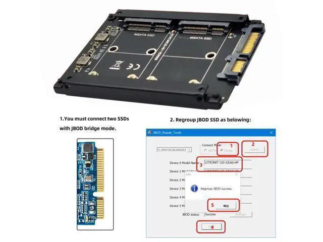 Alt view image 7 of 7 - HKCY Dual MSATA Mini-SATA SSD Card JBOD Raid0 Span Bridge to 2.5inch SATA Combo HDD Disk Drive Enclosure