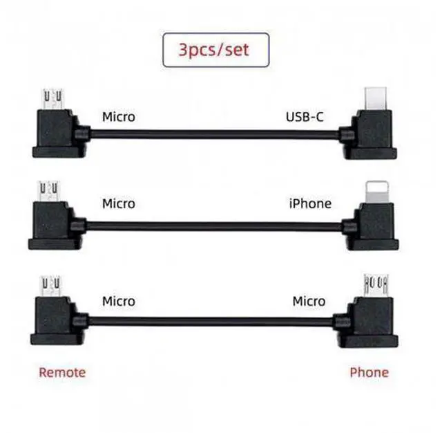 Alt view image 3 of 7 - HKCY U2-041 3pcs/set Remote Controller Data Cable Type-CMicro8P to Micro USB for Mavic Pro Platinum Mavic Park RC Accessories