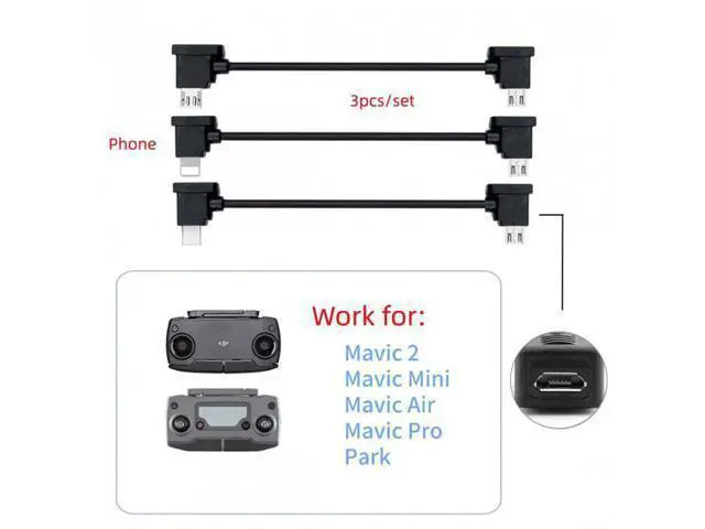 Alt view image 6 of 7 - HKCY U2-041 3pcs/set Remote Controller Data Cable Type-CMicro8P to Micro USB for Mavic Pro Platinum Mavic Park RC Accessories