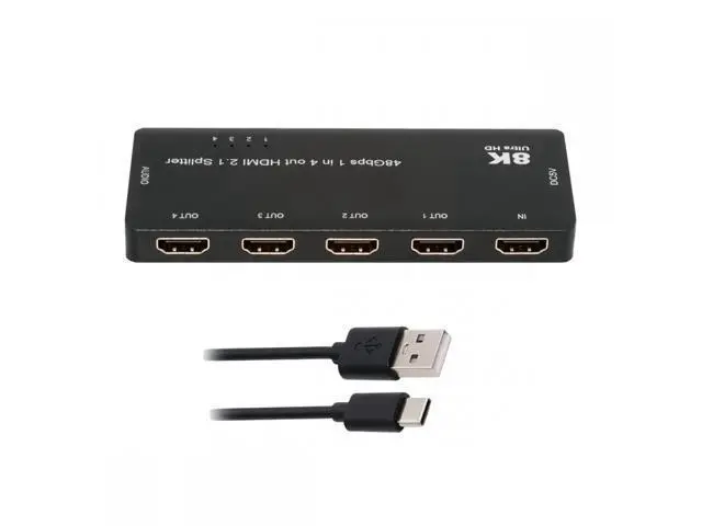 Alt view image 3 of 7 - Cable HDMI Splitter 8K 60hz Ultra-HD Converter Compatible 2.1 Switch 1-IN-4-OUT 48Gbps UHD Hub Support HDCP SST Extended 4K@120hz 3.5mm Audio