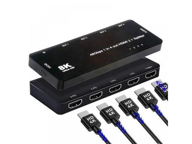 Alt view image 2 of 7 - Cable HDMI Splitter 8K 60hz Ultra-HD Converter Compatible 2.1 Switch 1-IN-4-OUT 48Gbps UHD Hub Support HDCP SST Extended 4K@120hz 3.5mm Audio