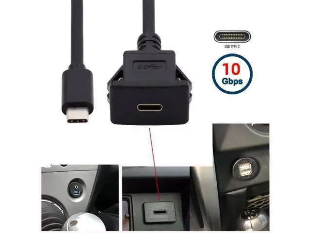 Alt view image 5 of 7 - HKCY UC-021-1.0M Waterproof Dustproof USB-C Type-C USB 3.1 10Gbps Extension Flush Car Latch Mount Extension Cable for Dashboard Panel