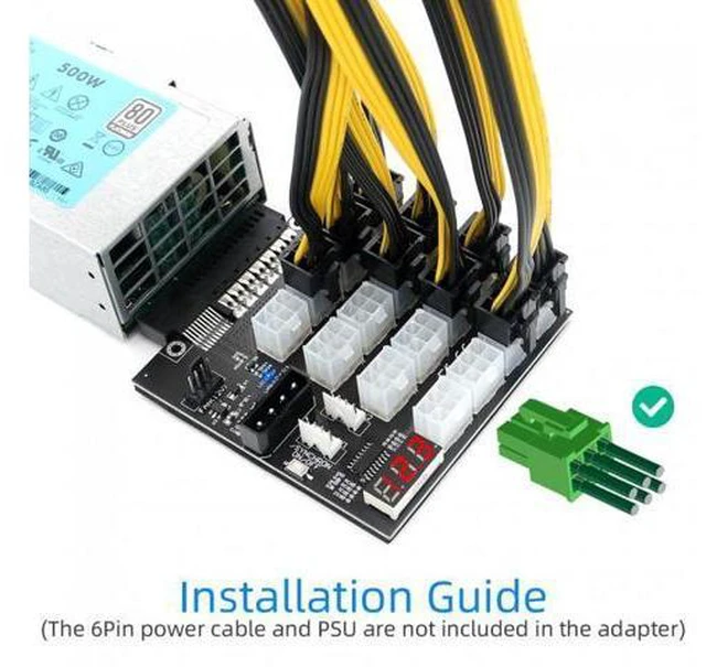 Alt view image 2 of 6 - Flex Slot Server Power Board 14+10Pin to 16x6Pin Power Supply Board for CHIA ETH BTC Mining Miner