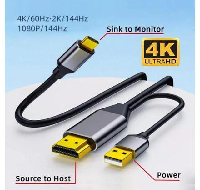 Alt view image 2 of 7 - Reversible HDMI 1.4 Source to USB 3.1 Type C USB-C Displays Male 4K HDTV Cable for Laptop Monitor 1.8m