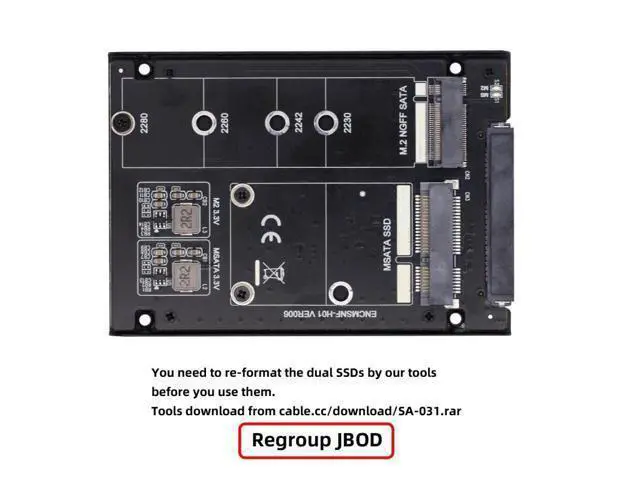 Alt view image 6 of 7 - HKCY Dual MSATA NGFF B+M SSD Card JBOD Raid0 Span Bridge to 2.5inch SATA Combo HDD Disk Drive Enclosure
