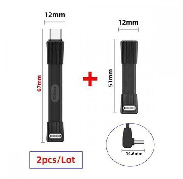 Alt view image 2 of 7 - 2pcs/set USB5.0 80Gbps Flat Slim FPC Male to Male & Female Extension Cable Up Angled 90 Degree 240W 16K 8K 60Hz 5K Compatible with 40Gbps USB4.0 Thunderbolt (Yellow Color)