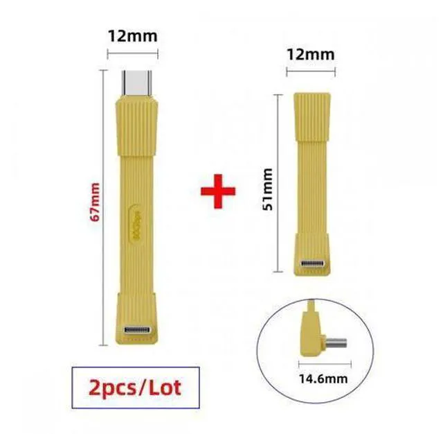 Alt view image 6 of 7 - 2pcs/set USB5.0 80Gbps Flat Slim FPC Male to Male & Female Extension Cable Up Angled 90 Degree 240W 16K 8K 60Hz 5K Compatible with 40Gbps USB4.0 Thunderbolt (Yellow Color)