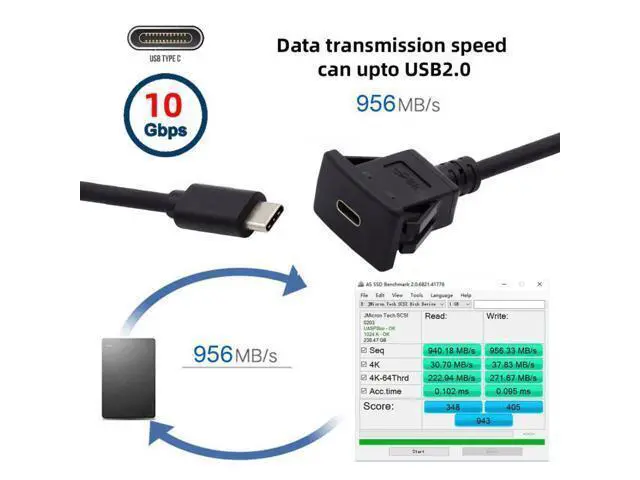 Alt view image 6 of 7 - HKCY UC-021-1.0M Waterproof Dustproof USB-C Type-C USB 3.1 10Gbps Extension Flush Car Latch Mount Extension Cable for Dashboard Panel