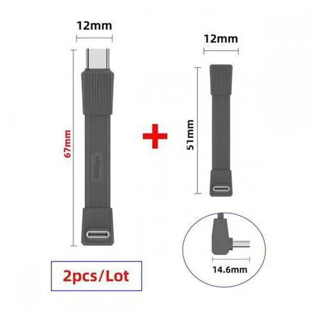 Alt view image 4 of 7 - 2pcs/set USB5.0 80Gbps Flat Slim FPC Male to Male & Female Extension Cable Up Angled 90 Degree 240W 16K 8K 60Hz 5K Compatible with 40Gbps USB4.0 Thunderbolt (Yellow Color)
