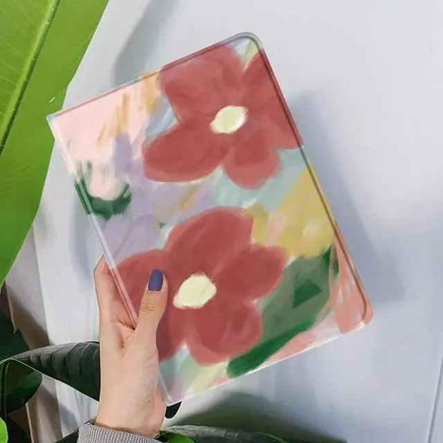 Alt view image 7 of 7 - Floral Leather Smart Cover with Pencil Holder Auto Sleep Wake for iPad 11"/10.9" Color Q