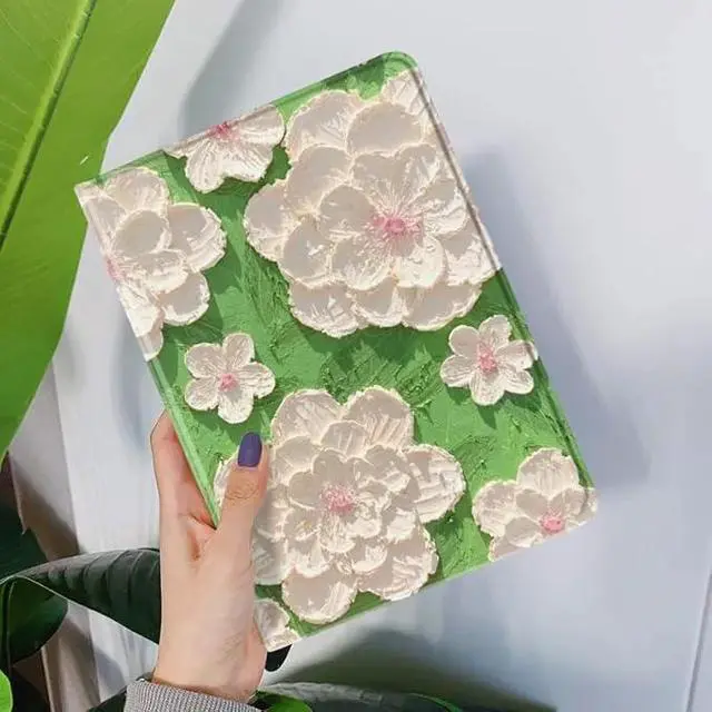 Alt view image 5 of 7 - Floral Leather Smart Cover with Pencil Holder Auto Sleep Wake for iPad Air 13"/Pro 12.9" Color H