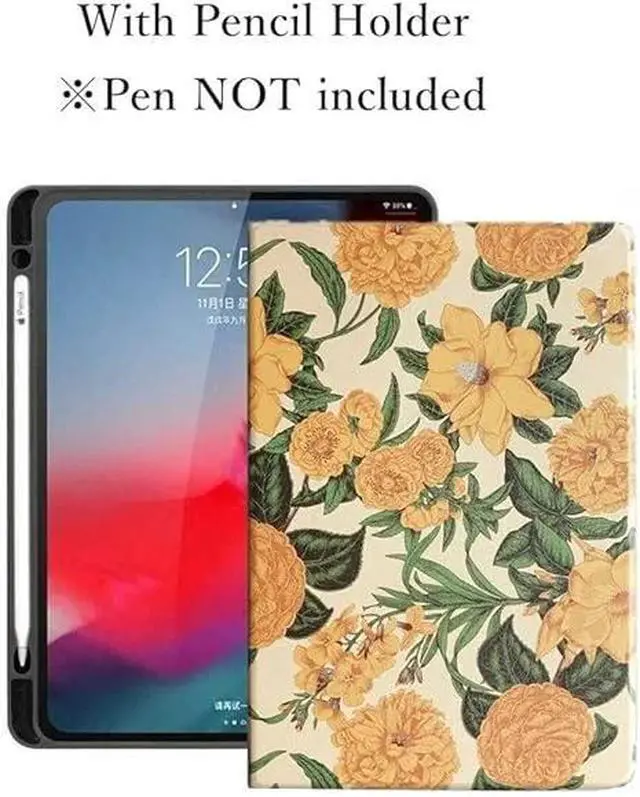 Alt view image 3 of 7 - Floral Leather Smart Cover with Pencil Holder Auto Sleep Wake for iPad Mini 4/5 Color C