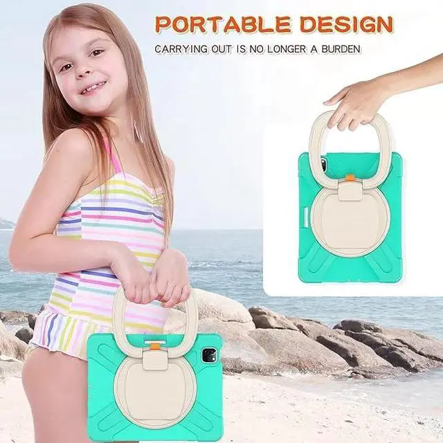 Alt view image 5 of 7 - 360° Rotatable Tablet Case with Hand & Shoulder Strap for iPad Air 4/Pro 11, Mint Green