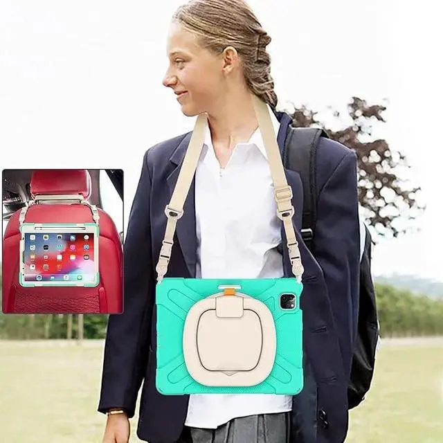 Alt view image 6 of 7 - 360° Rotatable Tablet Case with Hand & Shoulder Strap for iPad Air 4/Pro 11, Mint Green