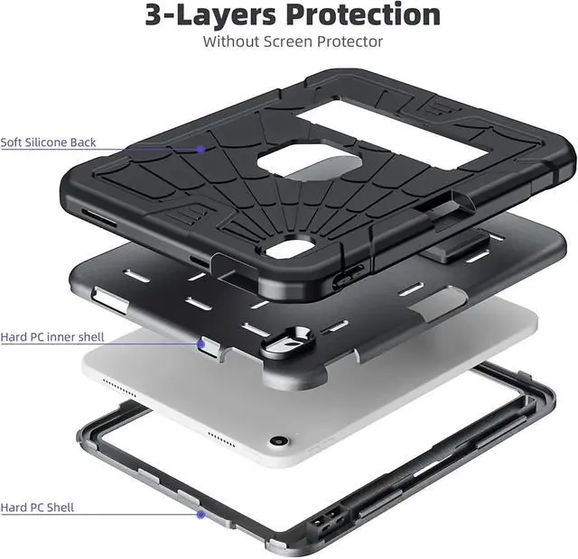 Alt view image 4 of 7 - iPad Case 10th Generation for Kids, iPad 10.9 inch Case with Stand, Heavy Duty Rugged Protective iPad 10th 2022 Case Cover A2757, A2777 with Pencil Holder for Students