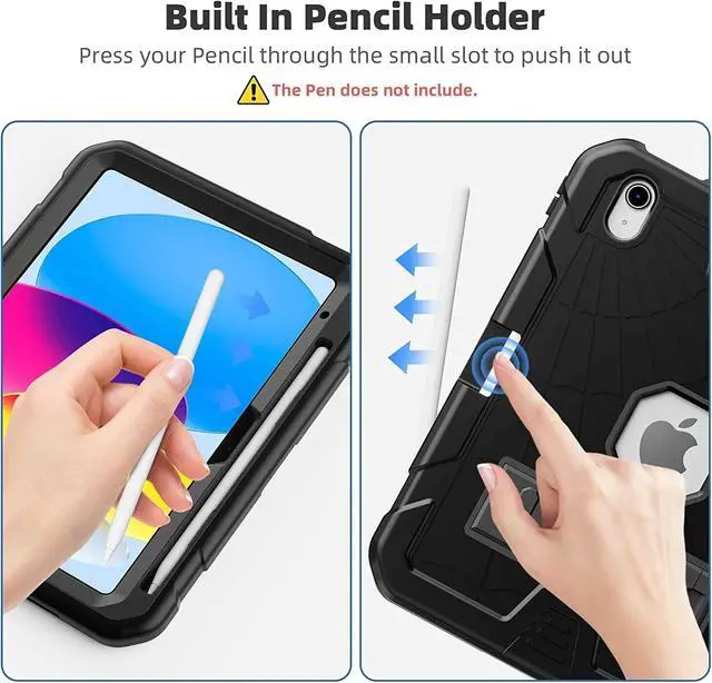 Alt view image 7 of 7 - iPad Case 10th Generation for Kids, iPad 10.9 inch Case with Stand, Heavy Duty Rugged Protective iPad 10th 2022 Case Cover A2757, A2777 with Pencil Holder for Students
